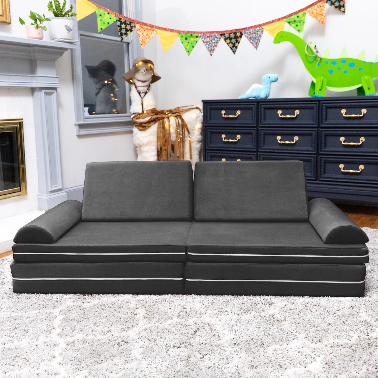 Playscape Deluxe Plush Velvet Kids 6 Piece Modular Couch / Playset - Image 3