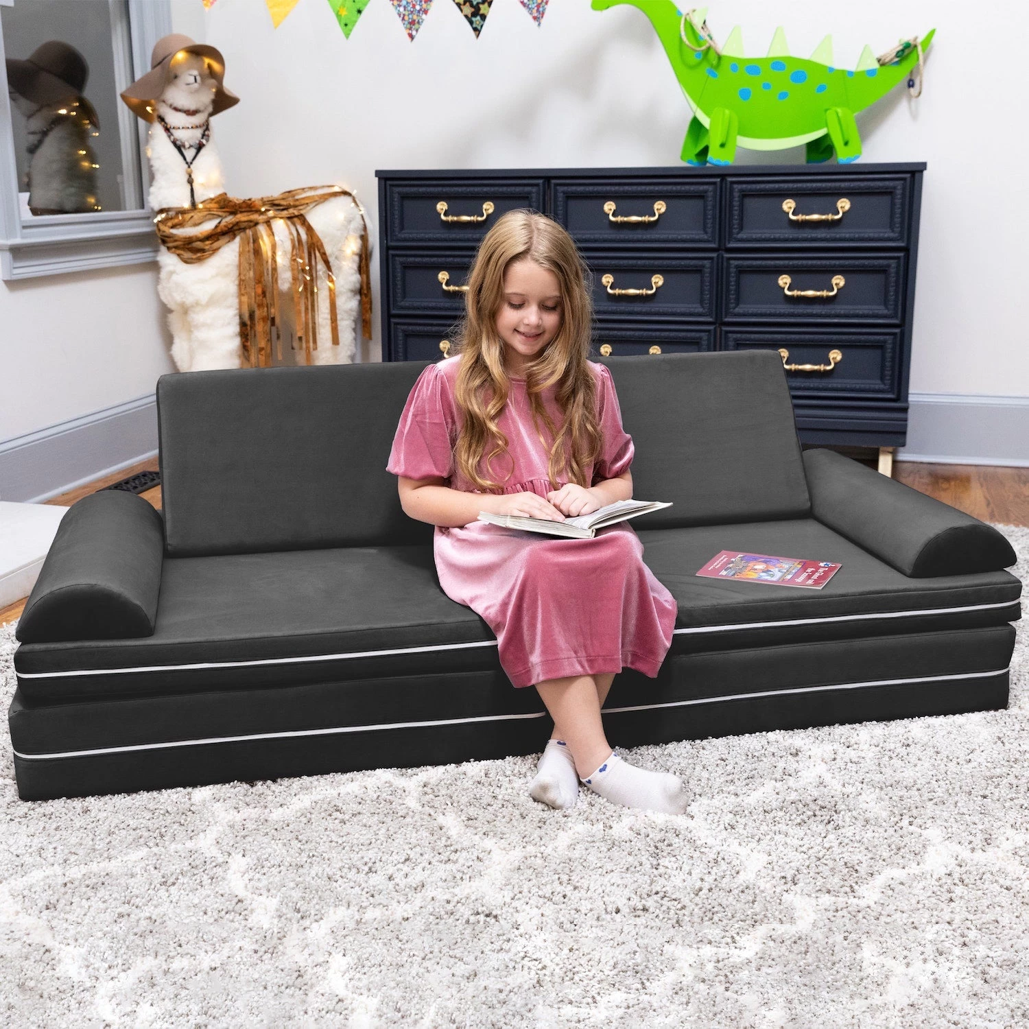 Playscape Deluxe Plush Velvet Kids 6 Piece Modular Couch / Playset - Image 5