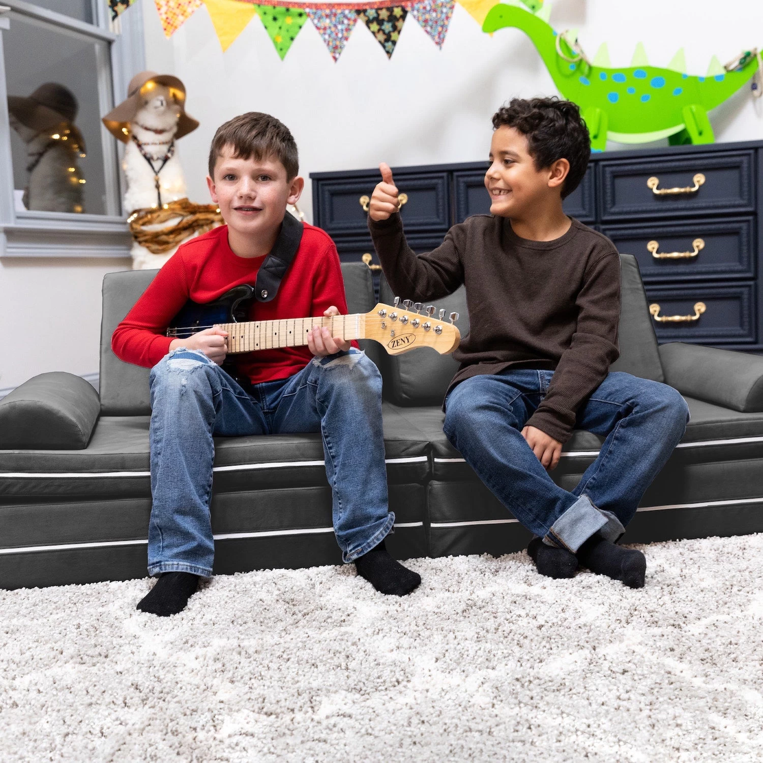 Playscape Deluxe Plush Velvet Kids 6 Piece Modular Couch / Playset - Image 2