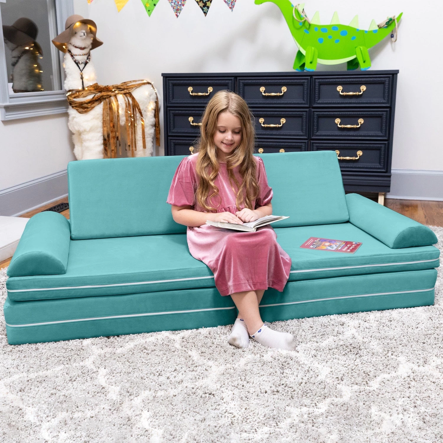 Playscape Deluxe Plush Velvet Kids 6 Piece Modular Couch / Playset - Image 9