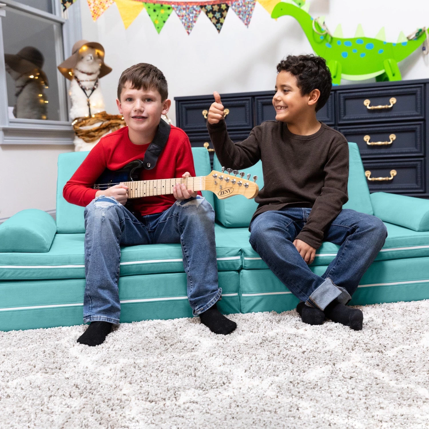 Playscape Deluxe Plush Velvet Kids 6 Piece Modular Couch / Playset - Image 10