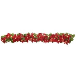 Cordless Pre-Lit LED Poinsettia Garland