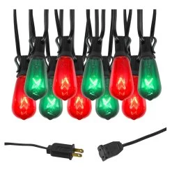 Electric String Lights With 10 Red And Green Edison Bulbs