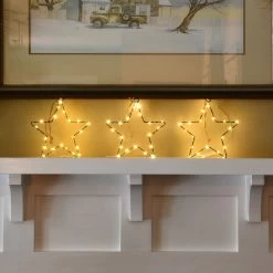 Battery Operated LED Lighted Metal Stars- Set Of 3