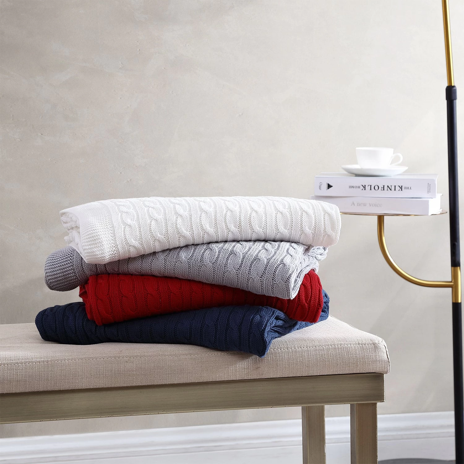 Oak 100% Cotton Cable Knitted 50" X 70" Throw - Image 18