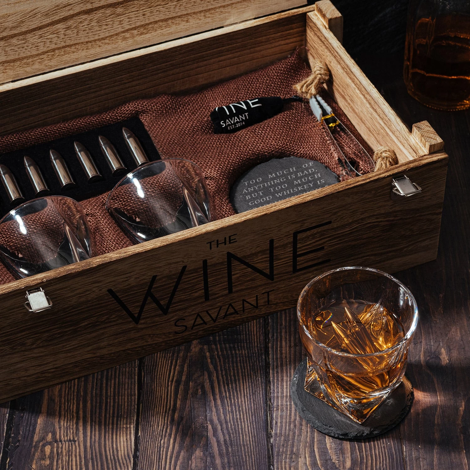 Luxurious Twist Glasses With Bullet Whiskey Stones Gift Set
