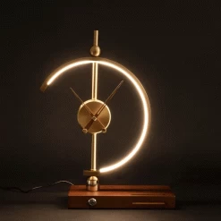 Bronze LED Clock Lamp With Qi Wireless Charger