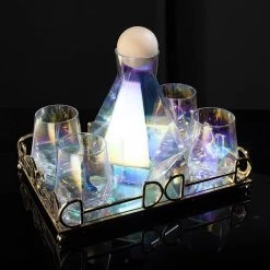 Diamond Iridescent Decanter Set With 4 Glasses And Tray
