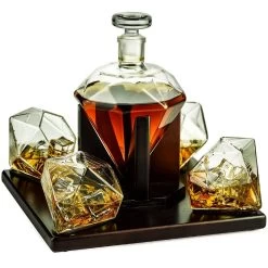 Diamond Decanter Set With Tray And 4 Glasses