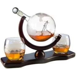 Globe Airplane 2-2 Decanter Set-Whiskey Set With 2 Glasses
