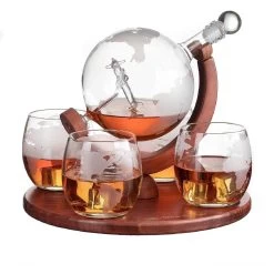 Globe Airplane 4-2 Decanter Set-Whiskey Set With 4 Glasses