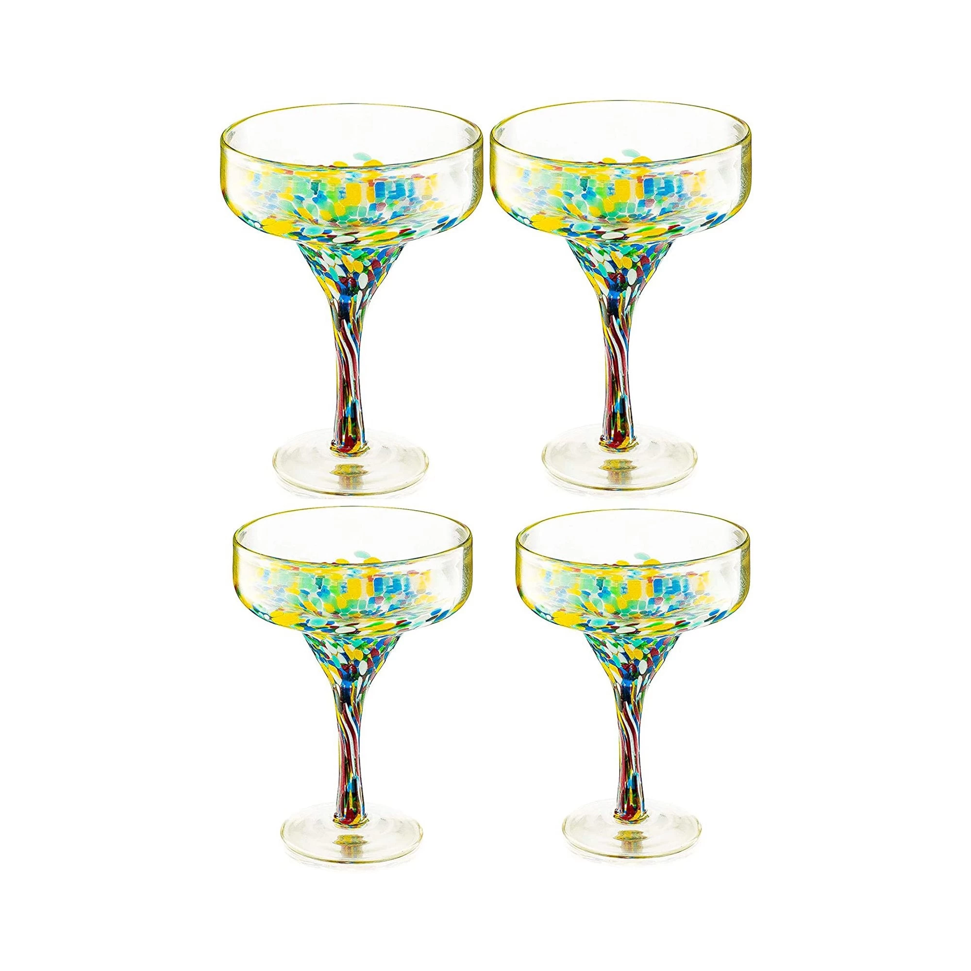 Mexican Design Hand Blown Margarita Glass-Set Of 4 Luxury Hand Blown Confetti Margarita Glasses (16 Oz)