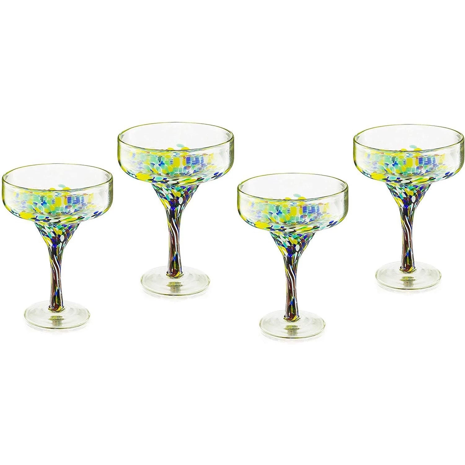 Mexican Design Hand Blown Margarita Glass-Set Of 4 Luxury Hand Blown Confetti Margarita Glasses (16 Oz) - Image 2
