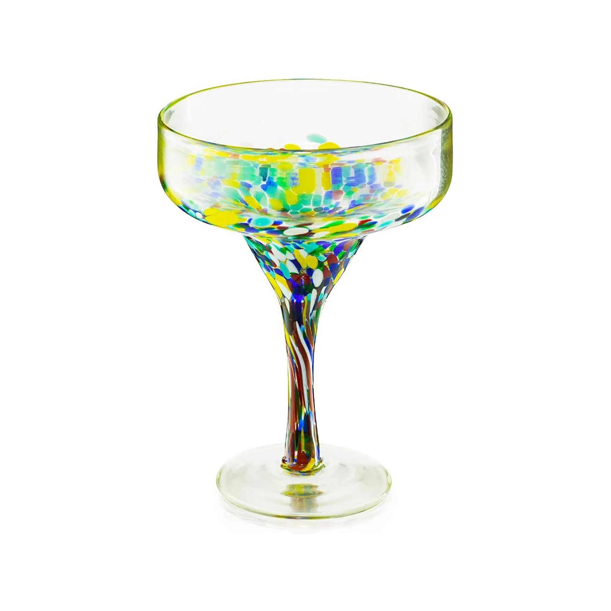 Mexican Design Hand Blown Margarita Glass-Set Of 4 Luxury Hand Blown Confetti Margarita Glasses (16 Oz) - Image 3