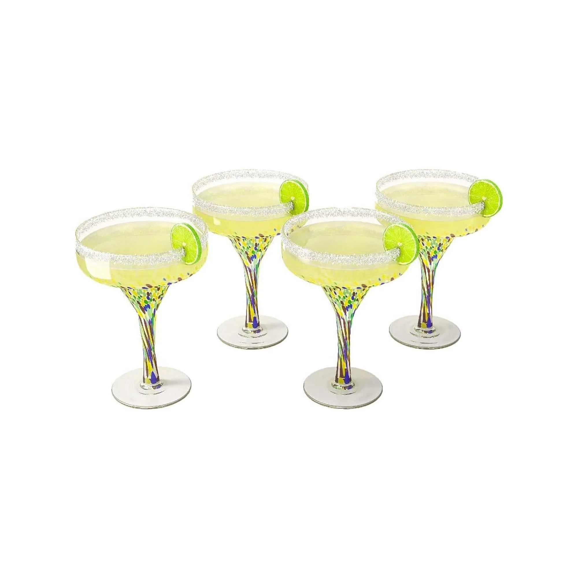 Mexican Design Hand Blown Margarita Glass-Set Of 4 Luxury Hand Blown Confetti Margarita Glasses (16 Oz) - Image 5