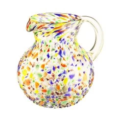 Hand Blown Mexican Glass Pitcher-Confetti Rock Design 64 Ounces