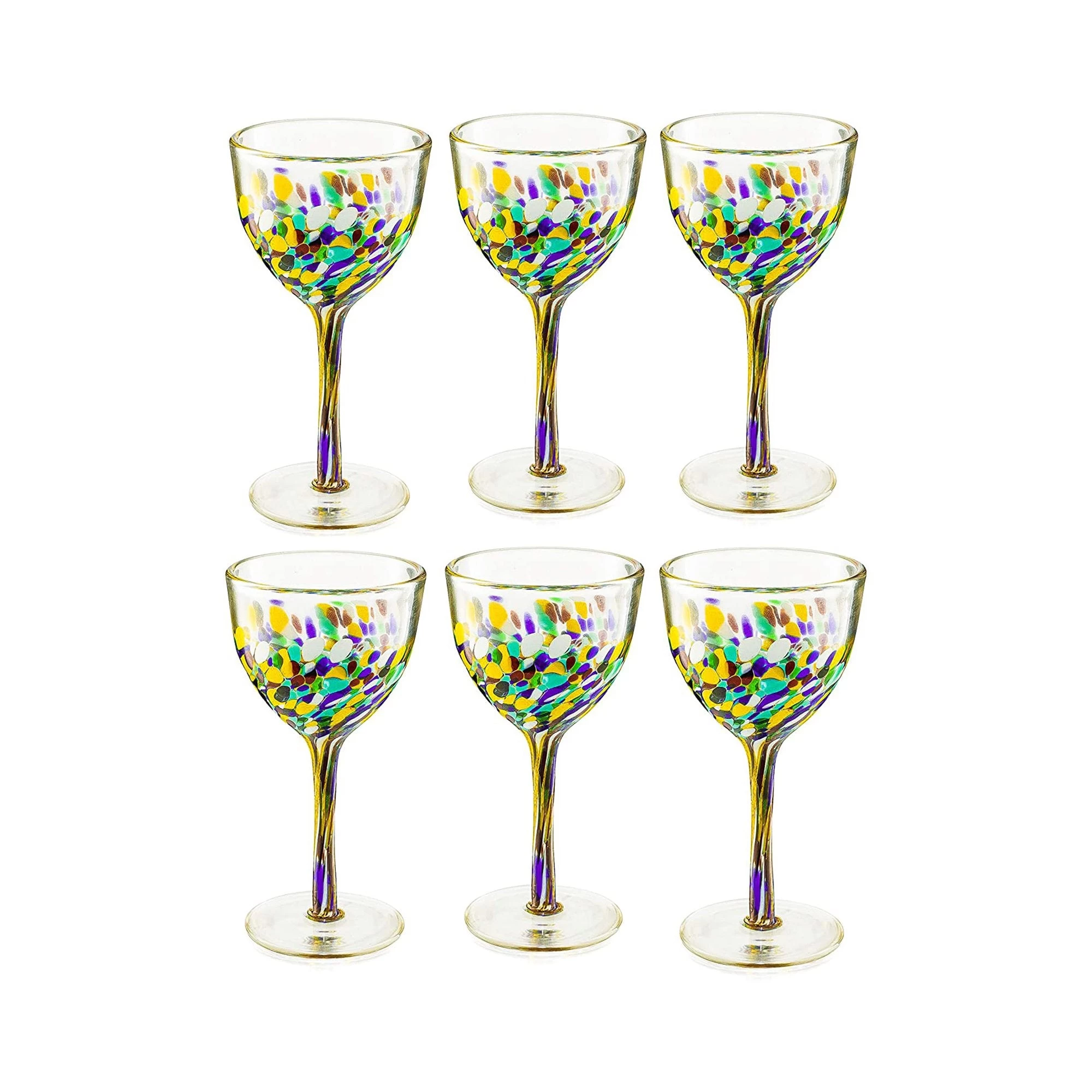 Mexican Wine Glasses Set Of 6, Pebble Confetti Mexican Luxury Hand Blown Wine And Water Glasses (8 Ounces Each) - Image 2