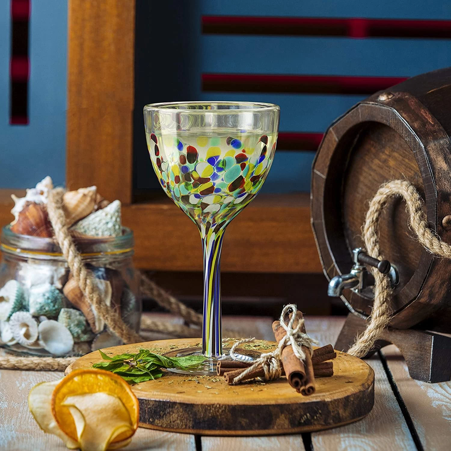 Mexican Wine Glasses Set Of 6, Pebble Confetti Mexican Luxury Hand Blown Wine And Water Glasses (8 Ounces Each) - Image 4