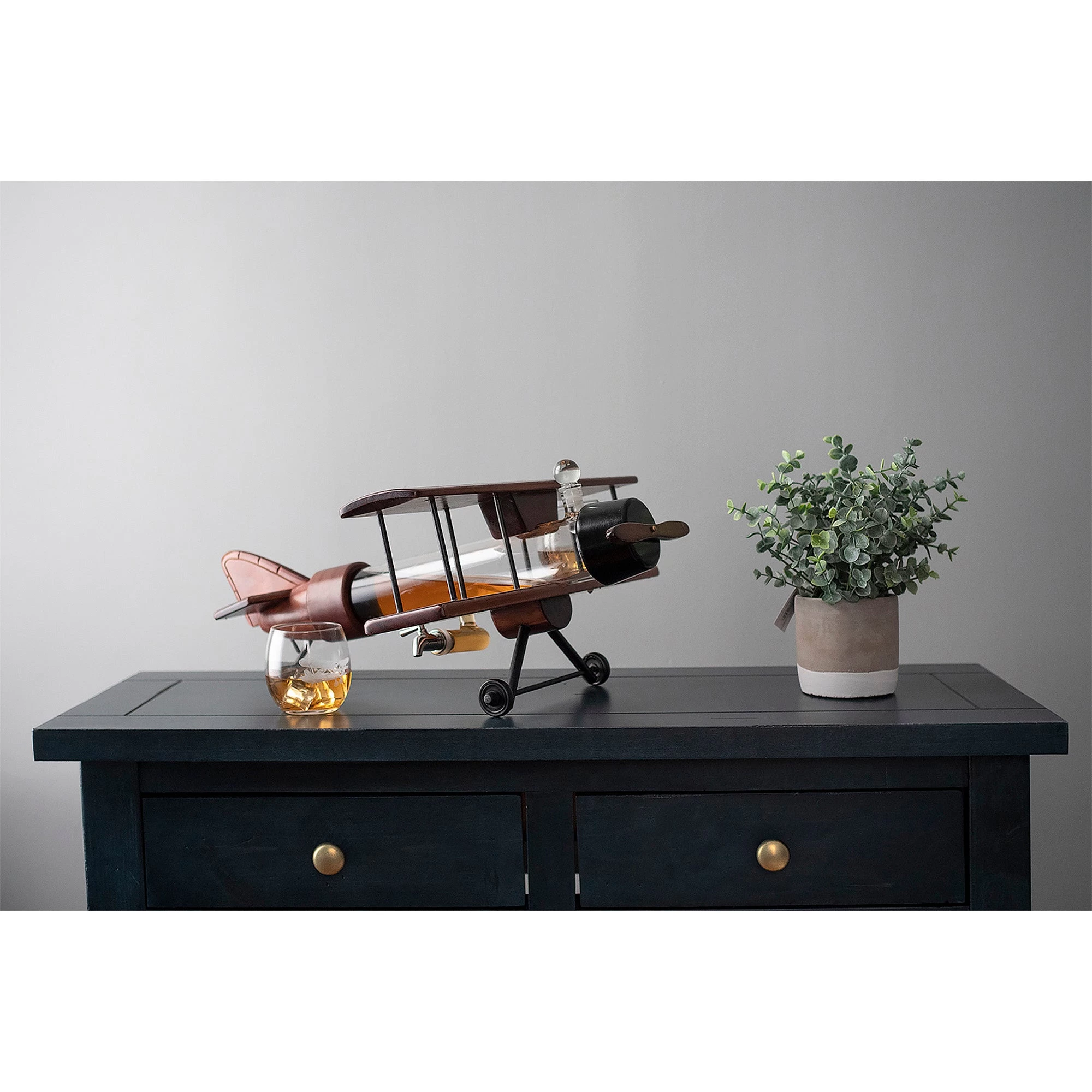 Whiskey Decanter Airplane Set And 2 Glasses - Image 2
