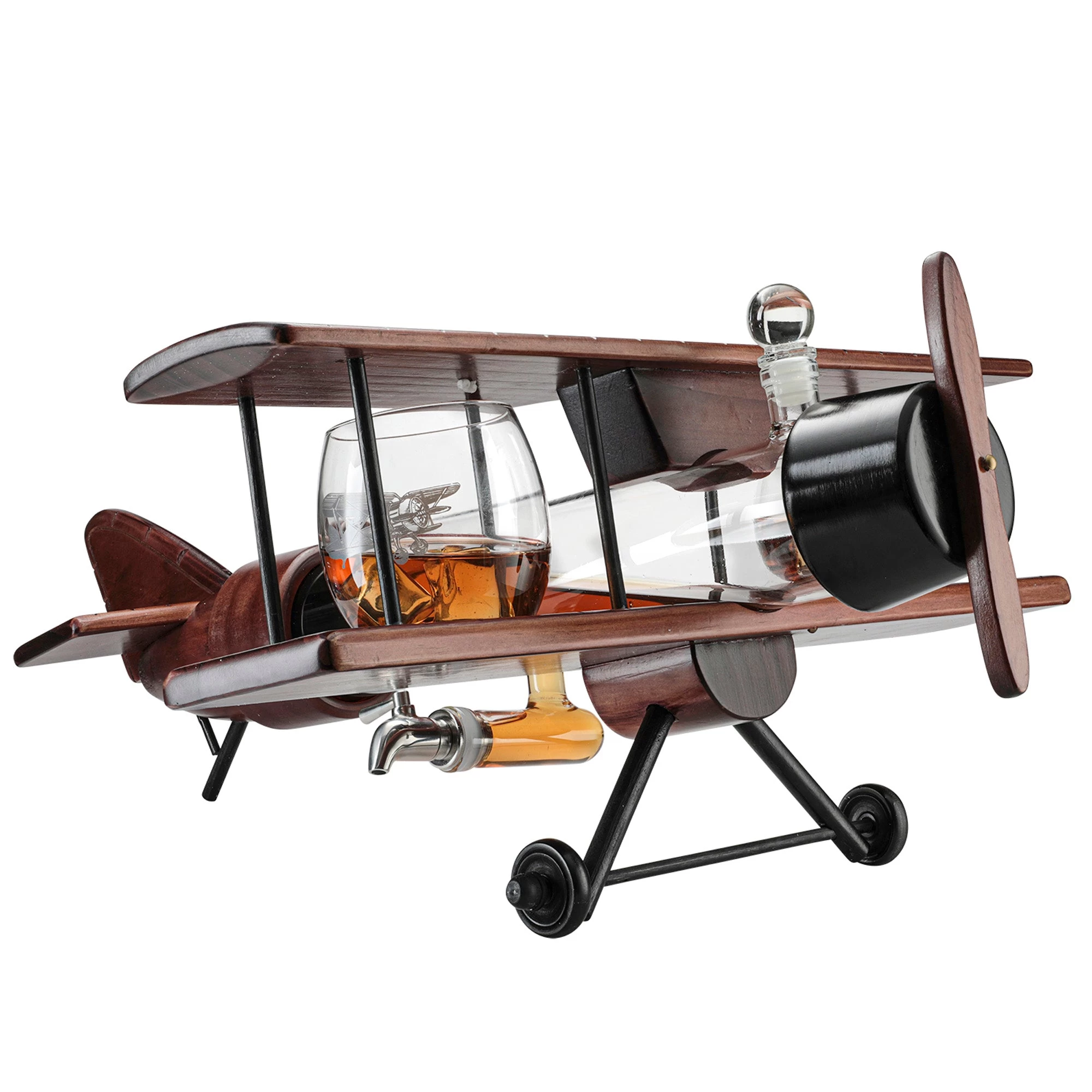 Whiskey Decanter Airplane Set And 2 Glasses