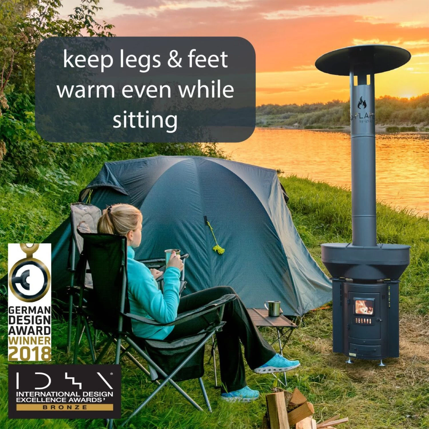 Q Stoves Q Flame Wood Pellet Outdoor Portable Heater For Patio & Camping, Black - Image 2