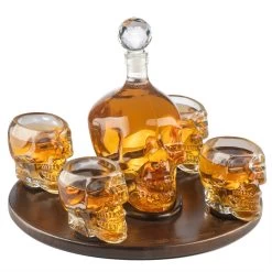 Skull Whiskey Decanter Large Set With 4 Skull Shot Glasses
