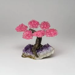 Small - Genuine Rose Quartz Clustered Gemstone Tree On Amethyst Matrix (The Love Tree)