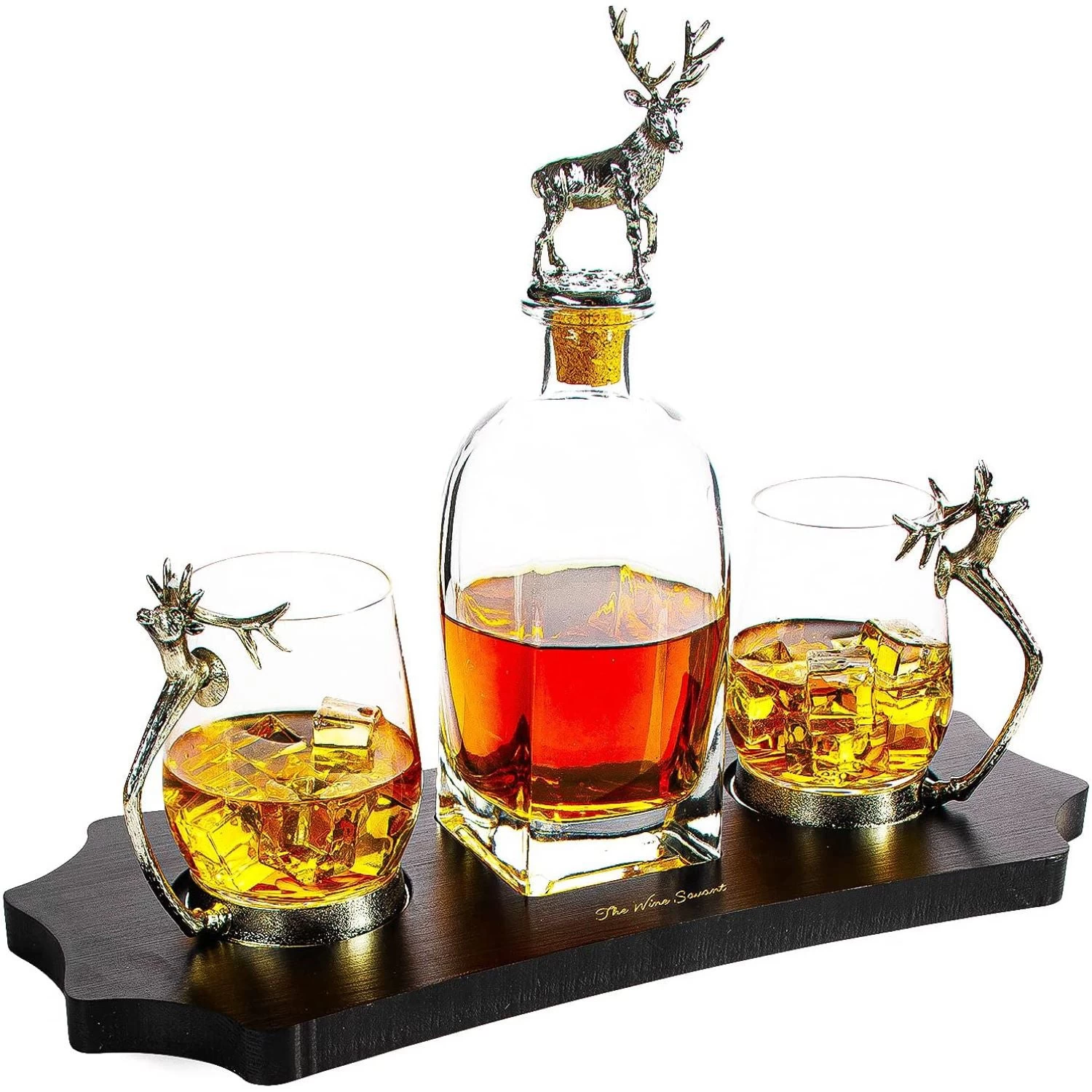 Stag Decanter Set With 2 Stag Glasses